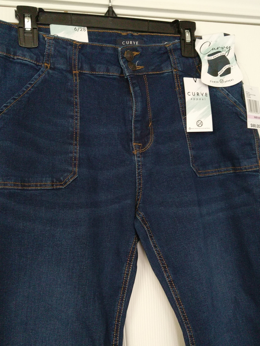 Curve Appeal High Rise Curvy Fit Flare Blue Denim Jeans With Patch Pockets NWT - Picture 2 of 11